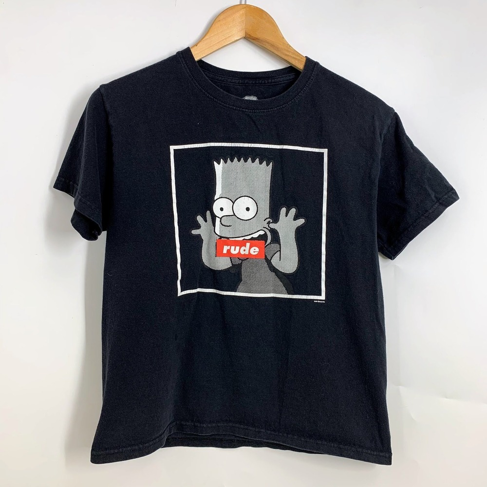 The Simpsons Bart Rude Graphic T-Shirt Black Kids‎ Size 14 20th Television